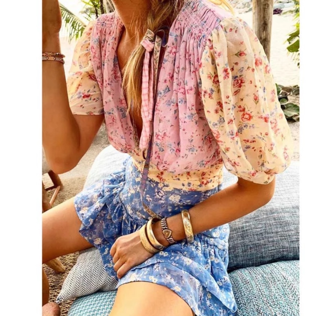 Boho Floral V Neck Button Up Ruffle Mini Dress
